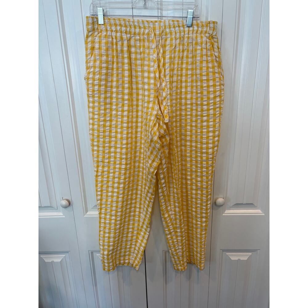 Woman Within Yellow And White Plaid Crops Size 20W